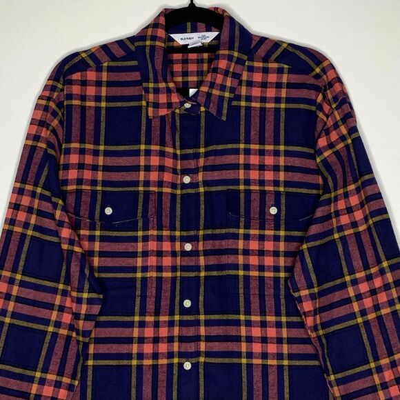 New Old Navy Flannel Loose Boyfriend Button Down Shirt Women's Size Medium - Picture 4 of 9